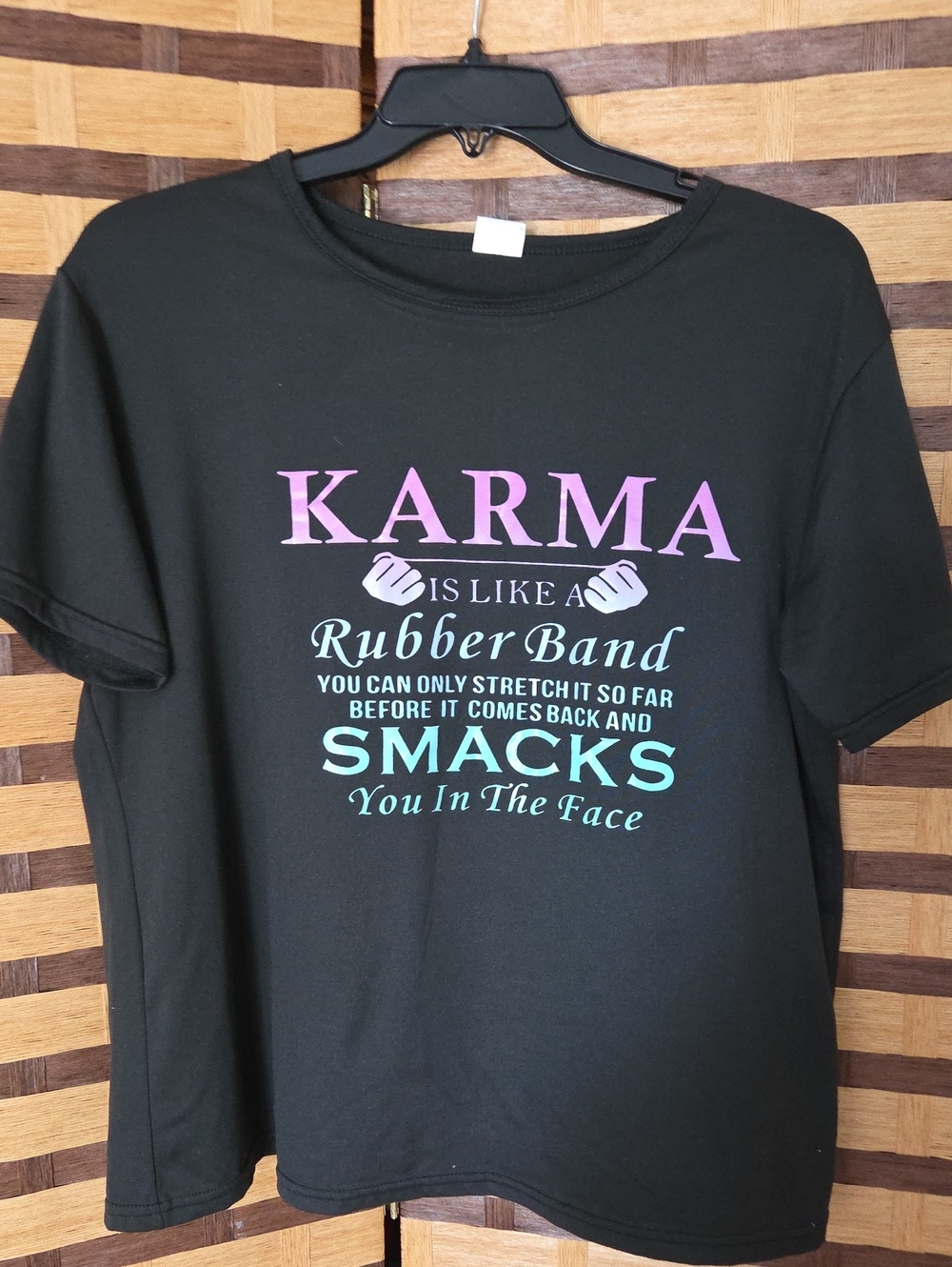 Karma Graphic Tee  - Black with Pink & Teal Print